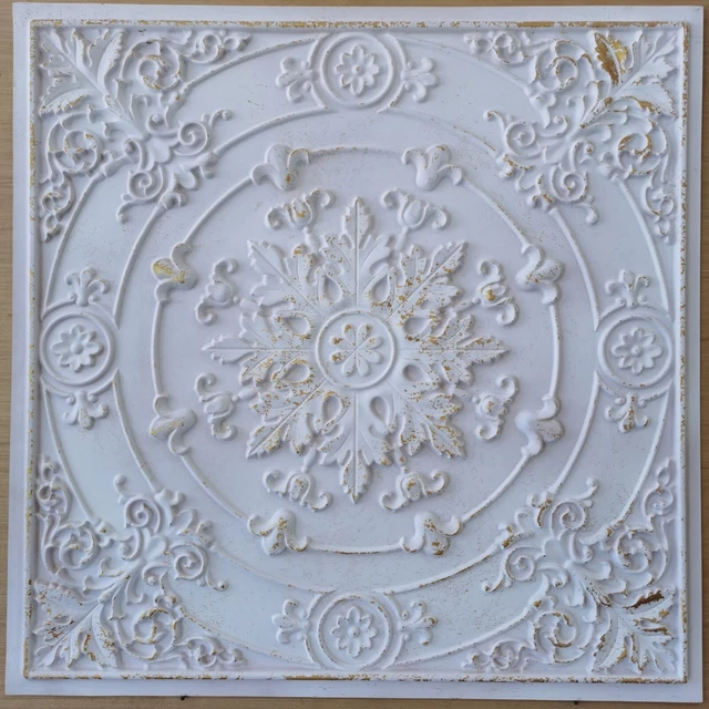 Crack white gold 2'x2' PVC Faux Tin Decorative Ceiling Tile (Lot of 10) FOR HOME