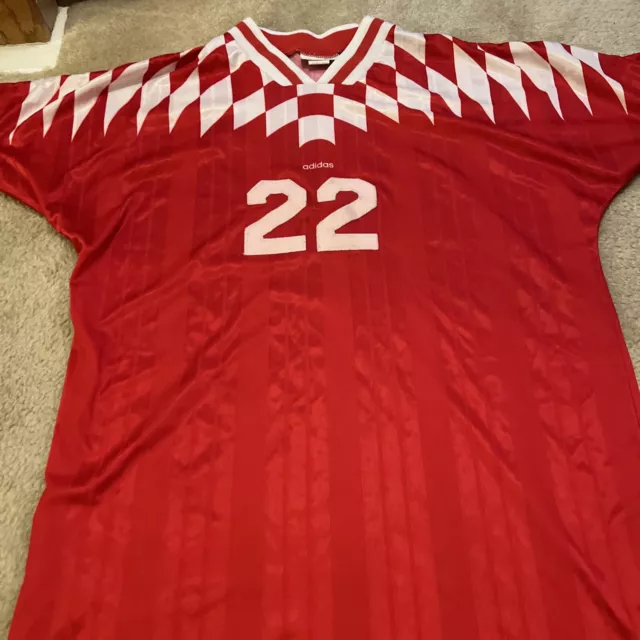 Adidas T-Shirt Soccer Futbol Jersey USA Made Mens Medium Red Vintage