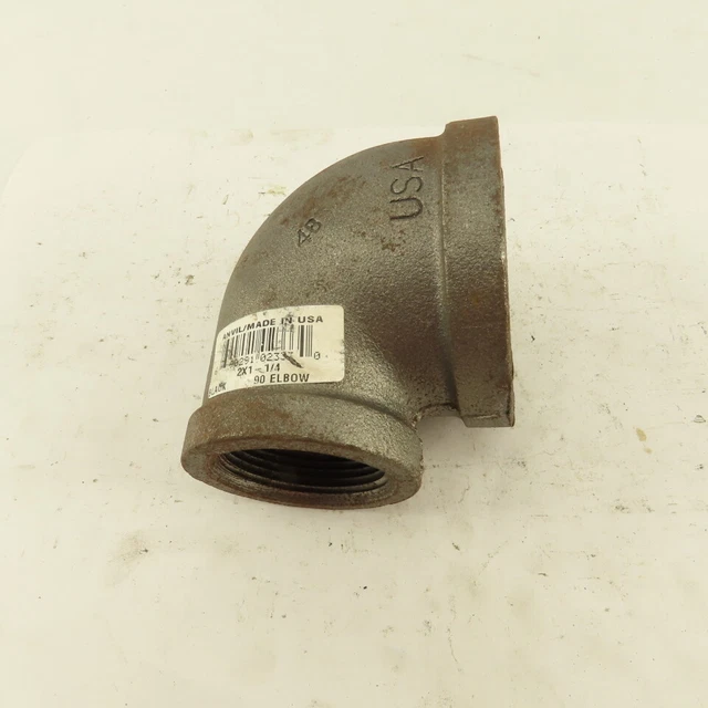 Anvil 2" to 1-1/4 NPT Schedule 40 Malleable 90° Reducing Elbow Black Pipe