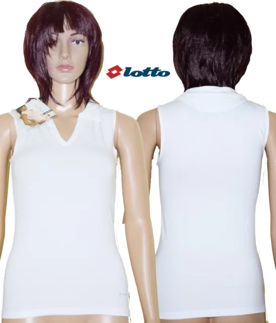 t-shirt senza maniche da donna maglia polo smanicata Lotto bianca cotone tg S/M