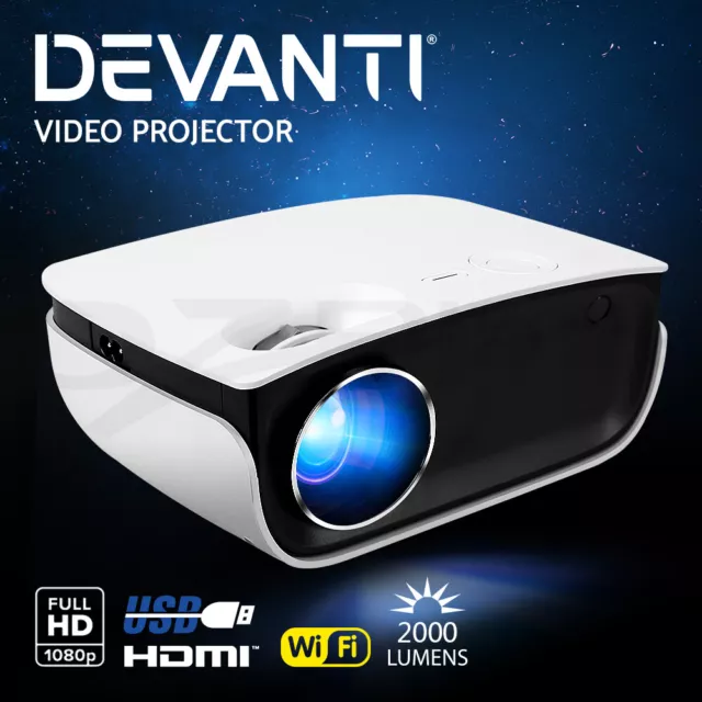 Devanti Mini Video Projector Wifi USB HDMI Portable HD 1080P Home Projector