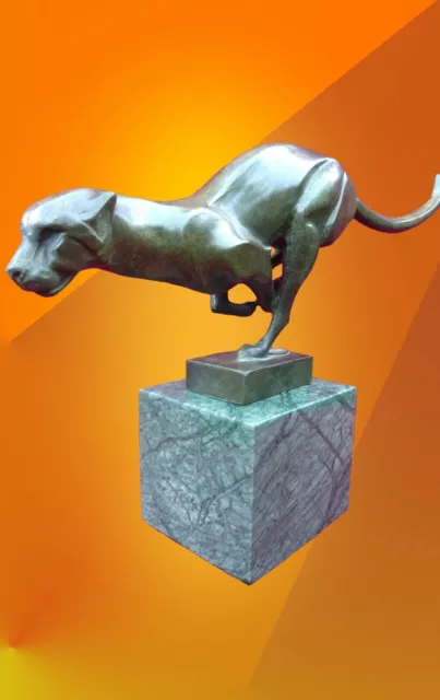 Bronze Figure Art Deco Sculpture Statue Hot Cast Cat Cheetah Cougar Wild Animal