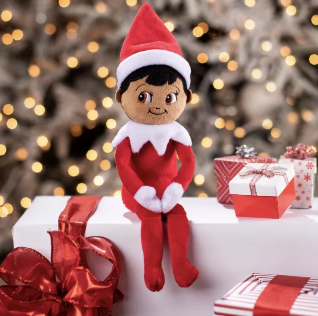 ELF ON THE Shelf Boy Plush Soft Doll Toy Brown Black Hair Red Christmas ...
