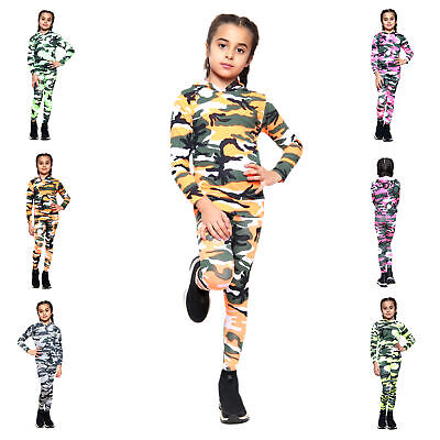 Girls Tracksuit Camouflage Hoodie Top Long Sleeves & Full Length Legging Outfits