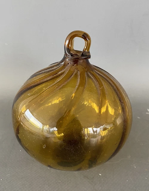 Palla Di Natale D’epoca In Vetro Soffiato Artistico Marrone Dorato