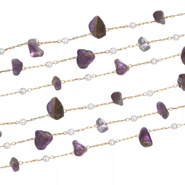2Pcs 2 Yards Crystal Gemstone Brass Chain Necklace Chains Bulk (Purple)