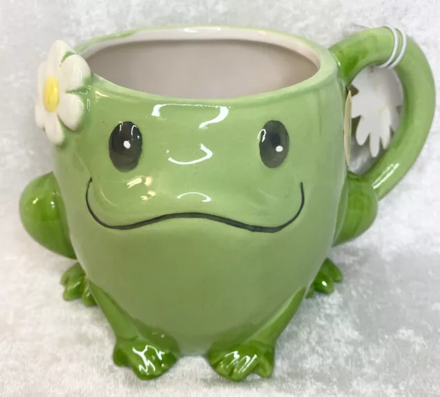 Daisy Frog Mug Cup 18 Oz Ceramic Mug by Seeds & Sunshine NEW with Tags!