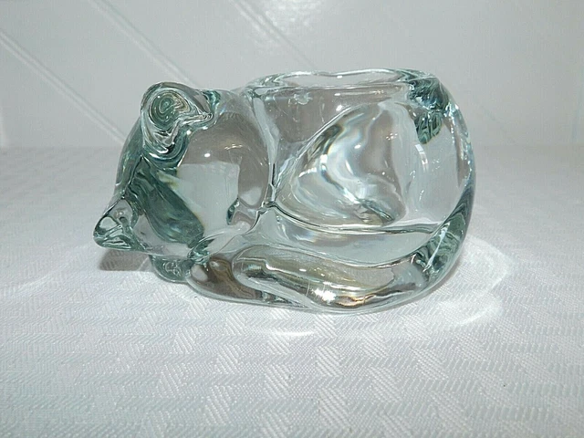 Vintage Indiana Glass Sleeping Cat Votive Candle Holder Paper Weight- USA