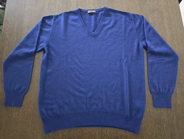 Loro Piana Mens 100% Cashmere V Neck Sweater Blue Size 52