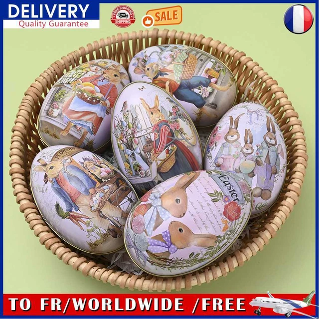 Easter Color Egg Shape Candy Box Cute Rabbit Printed Biscuit Box Home Decoration