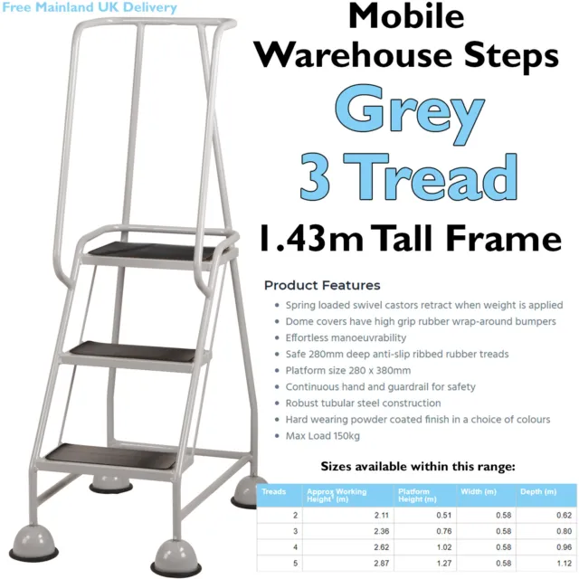 3 pasos de banda de rodadura escalera de seguridad portátil y ruedas gris 1,43 m 2