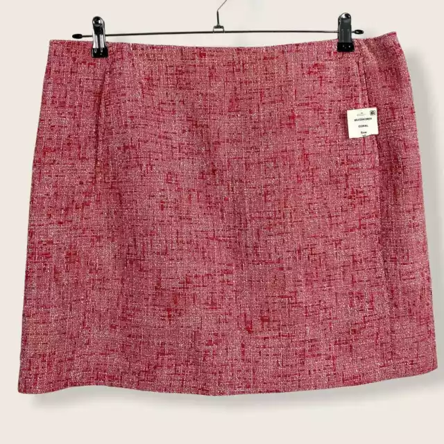 New Joe Fresh Coral Pink White Tweed Short A-Line Skirt Size 16 Pockets Career