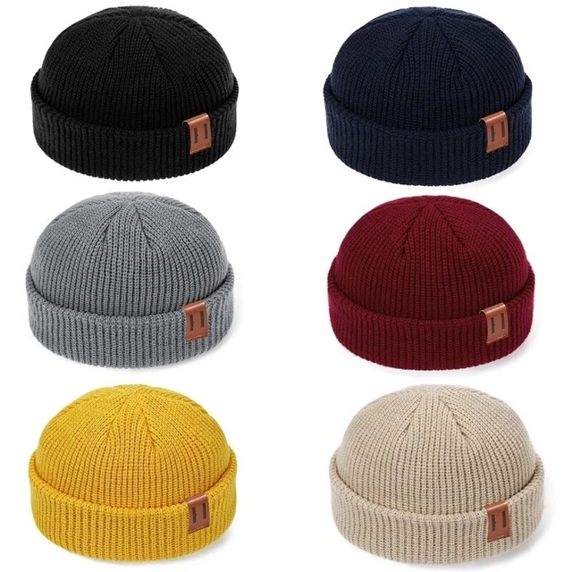 Mini Fisherman Beanie Hat Winter Warm Knitted Ribbed Docker Skull Cap Women Men