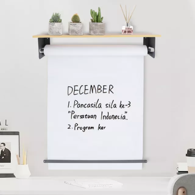 Drawing Board Wall Mounted Kraft Paper Dispenser&Cutter w/Paper Roll, Wood Shelf