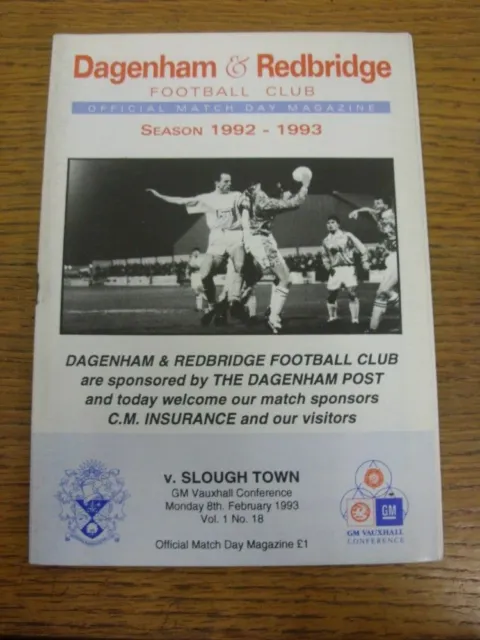 08/02/1993 Dagenham And Redbridge v Slough Town  (rusty staples). Thanks for vie