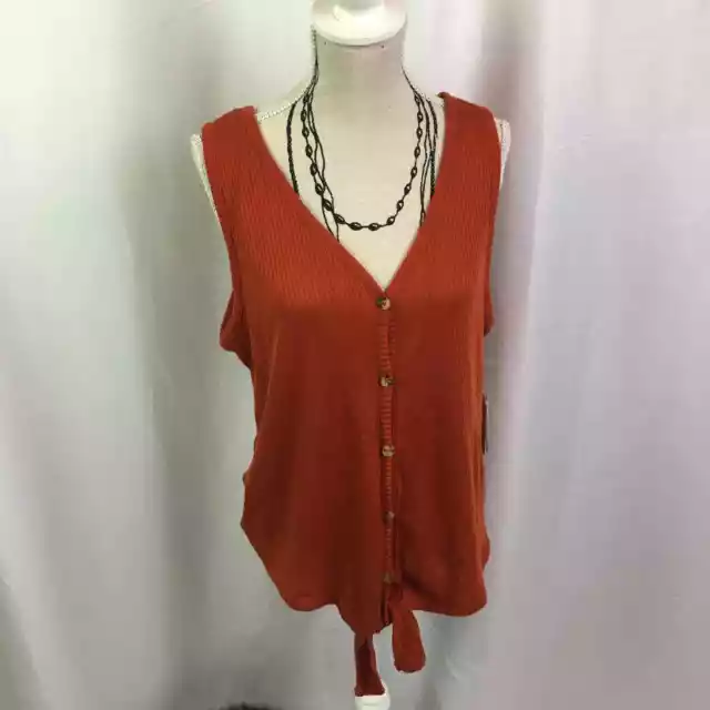 Pink Republic Ribbed Button Down Tank Rust Medium