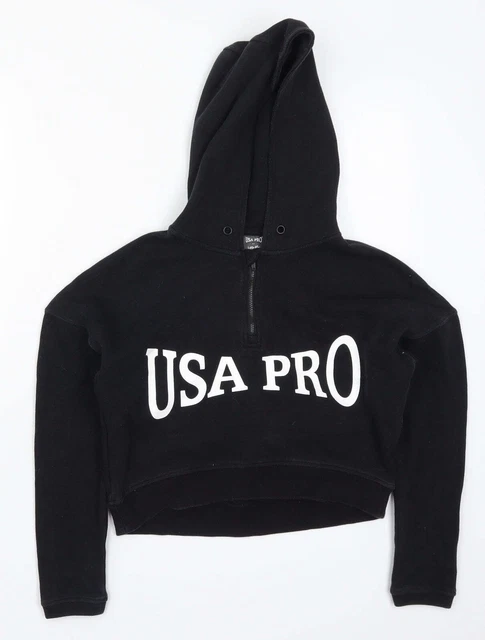USA Pro Girls Black  Cotton Pullover Hoodie Size 13 Years  Pullover