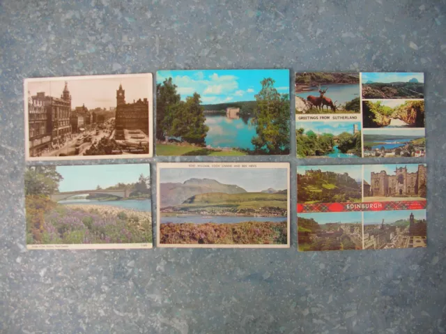 6 old Scottish - Scotland Postcards – Aboyne, Fort William, Sutherland etc.