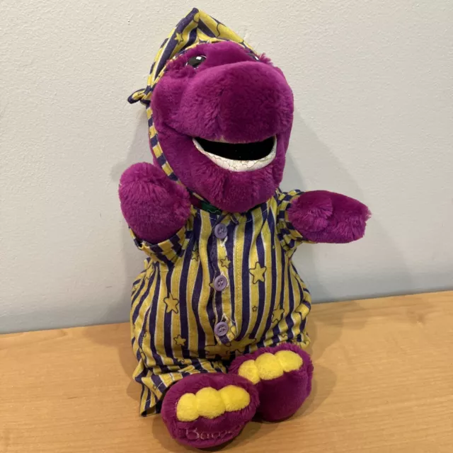 LYONS GOLDEN BEAR Vintage Purple Bedtime Barney In Striped Pajamas Rare ...