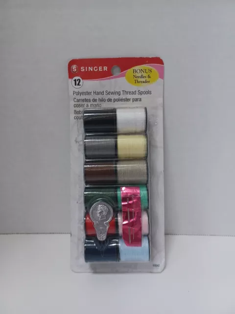 Singer Hand Sewing Thread 12 Rolls Fly Friendly - Needles & Threader Included