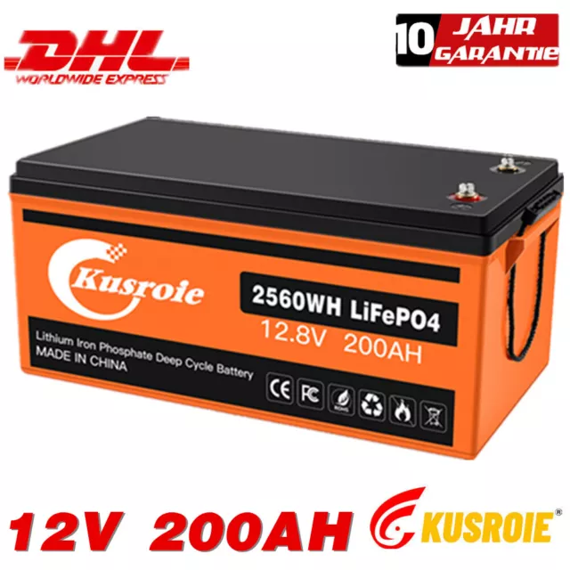 12V 200Ah Lithium Batterie LiFePO4 Akku mit BMS 8000+ Zyklen für Wohnmobil Boot