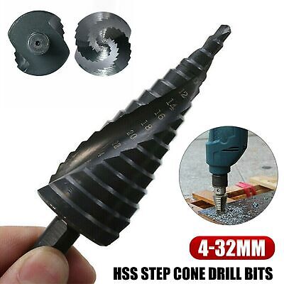 HSS 4-32mm Titanium Step Spiral Groove Conical Cone Drill Bit Set Hole Cutter
