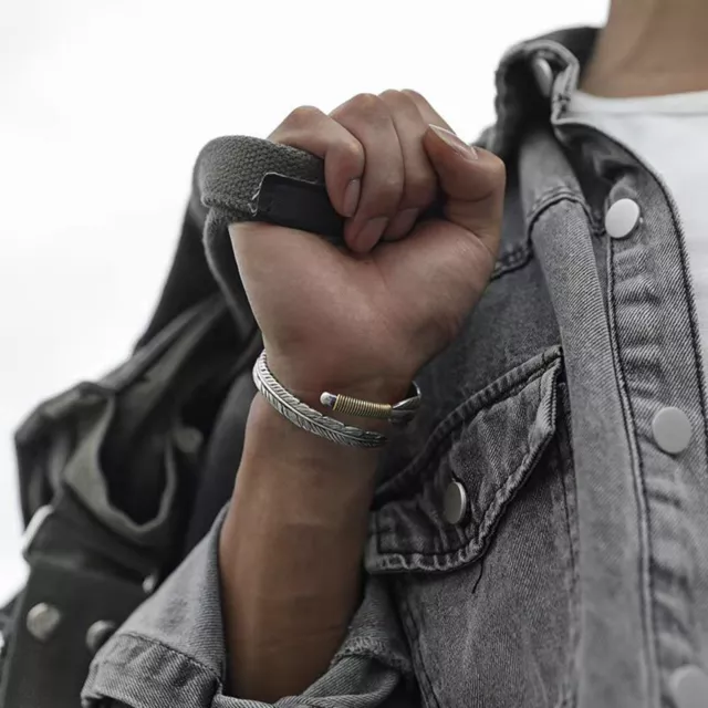 Wristband Bangle Retro Style Feather Bangle for Men Women Design Alloy Jewelry
