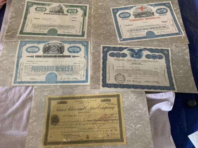 Lot #5 of Franklin Mint Vintage Stock Certificates - 5 different