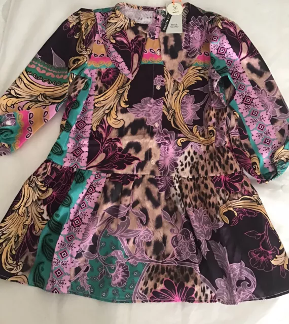 Abito River Island mini bambina età 2-3 anni viola floreale paisley nuovo con etichette