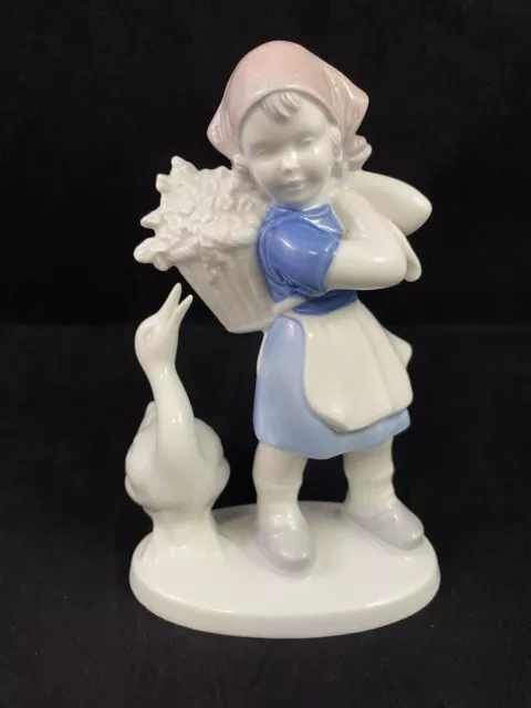 Gerold Porzellan Bavarian West Germany Porcelain Figurine Basket Girl with Goose