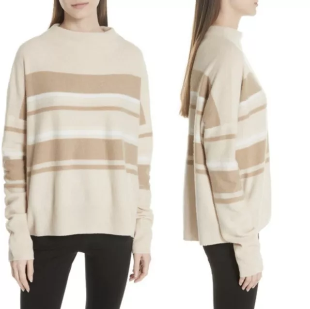 Vince Funnel Neck Cream Striped Cashmere Sweater Small NWOT