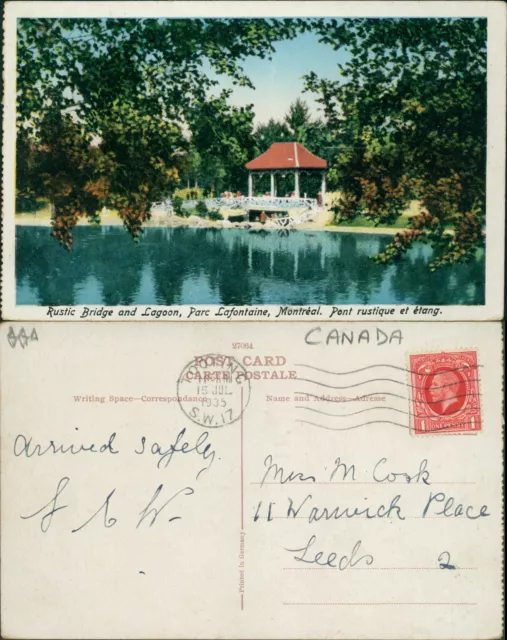 Montreal Parc Lafontaine Rustic Bridge And Lagoon 1935 Cancel