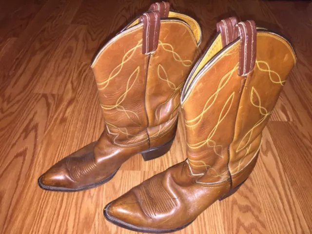Used Men’s Tony Lama Brown Leather Cowboy Boots SZ 9 Western Made in Texas