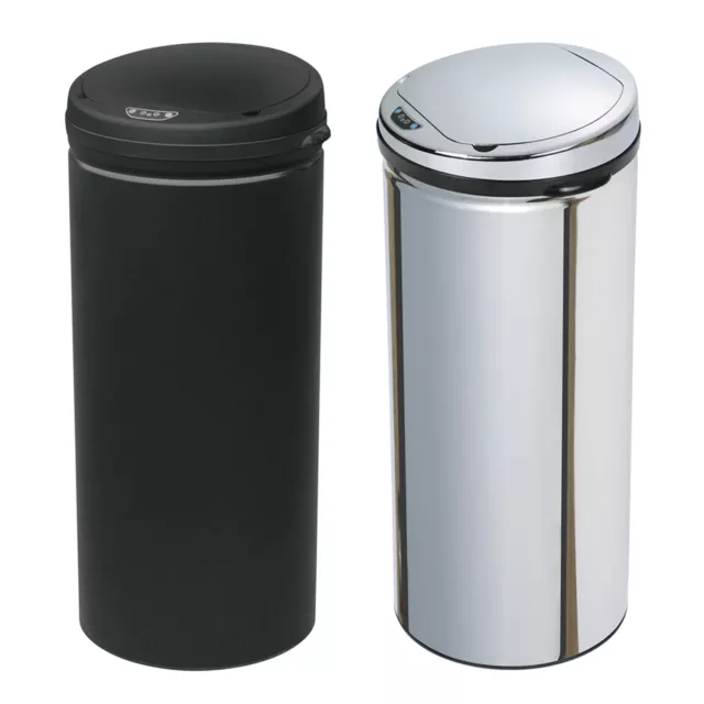 Kitchen Stainless Steel Silver Black Round Sensor Bin Waste Dust Bin 42L / 50L