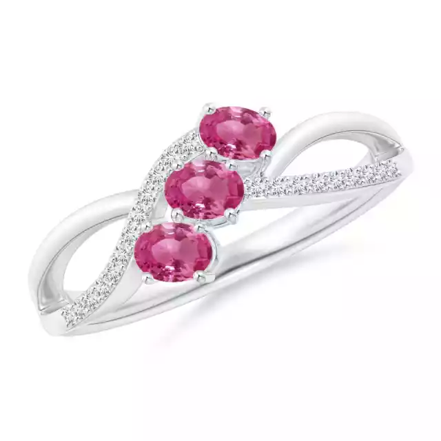 Angara 4x3 mm natürlicher rosa Saphir drei Stein Ring mit Diamanten in Silber