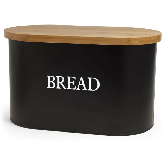 Matte Black Bread Bin, VonShef Bread Box  with Bamboo Chopping/Cutting Board Lid