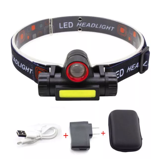 Zoomable Mini XPE+COB LED Headlamp Headlight USB Rechargeable Head Torch lamp