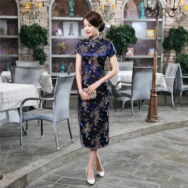 Robe Qipao Traditionnelle Chinoise - Manches Longues - Satin Avec Boutons - Neuve Avec étiquettes
