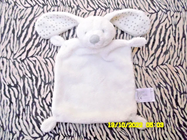 🦋 Vertbaudet Doudou  Lapin Blanc Plat Rectangle Gris Etoile Argent 36Cm Neuf