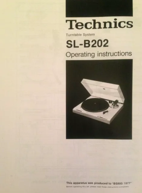 Technics Turntable System SL-B202 Operating Instruction - USER MANUAL