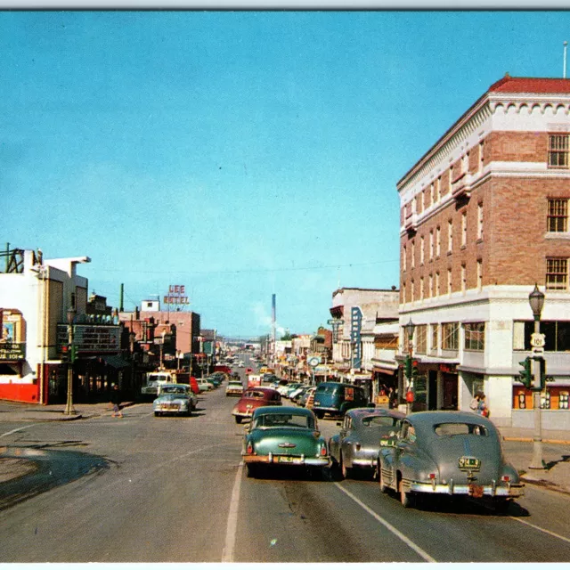 c1950s Port Angeles WA Downtown Chrome Photo Postcard Main St Car Sign Store A89