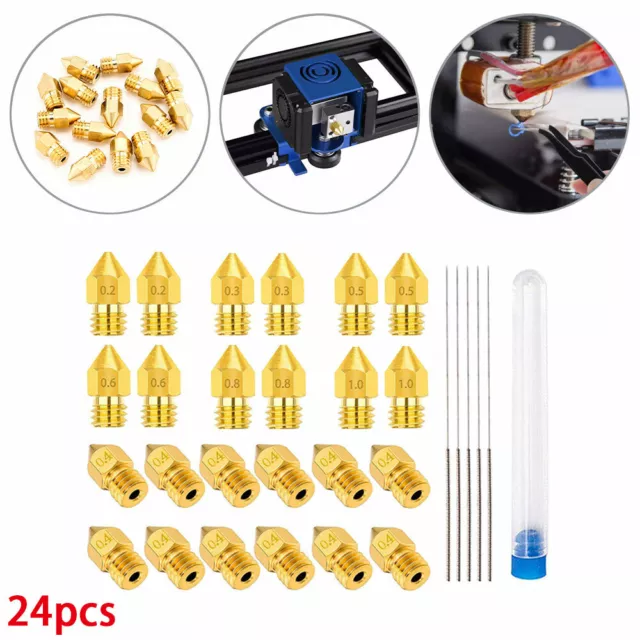 24x 0.2-1.0mm 3D Printer Nozzle Copper Extruder MK8 For CR-10 Ender 3 Anet A8 M6