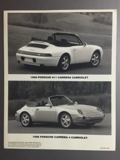 1998 Porsche 911 Carrera Cabriolet B&W Press PCNA Issued Photo RARE Awesome L@@K