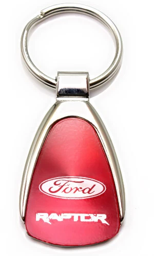 GENUINE FORD RAPTOR Red Logo Metal Chrome Tear Drop Key Chain Ring Fob ...