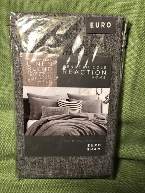 NEW 1 KENNETH COLE REACTION Belgian Linen Mineral Black/White Euro PILLOW SHAM