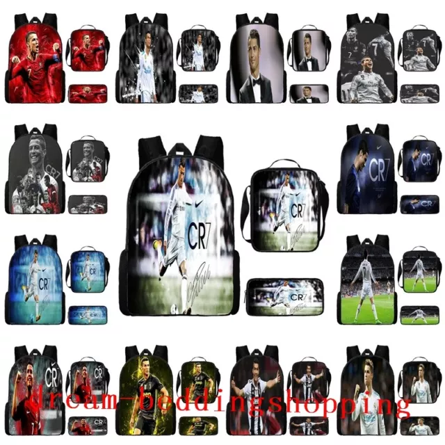 Football Star Ronaldo Backpack Bookbag School Lunch Bag Rucksack Pencil Case Set