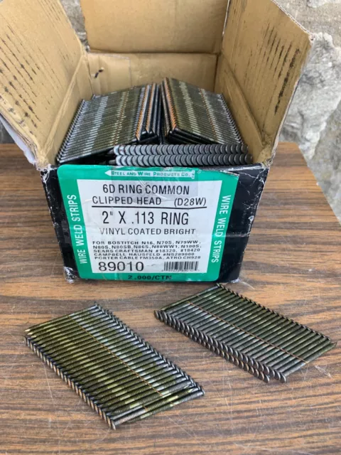 Bulls Eye 2" X.131 2000 Pc Framing Nails Wire Weld Ring Shank Vinyl Coated Brite