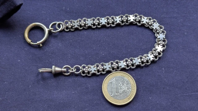 Chaine De Montre à Gousset Ancienne En Argent Massif - Longueur 26 Cm - Collection Vintage