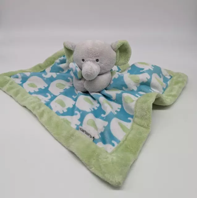 Carters Elephant Green Blue Baby Boy Girl Security Blanket Lovey 13" Blankie