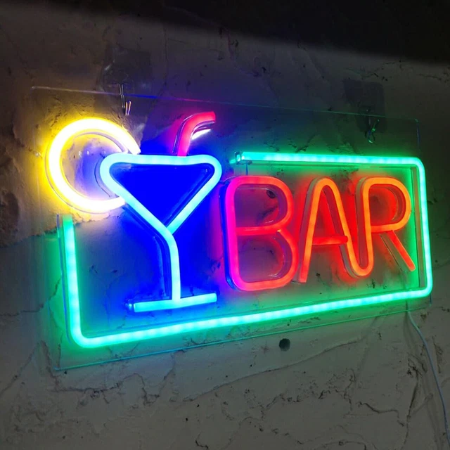 LARGE NEON BAR Signs Wall Decor Bistro Man Cave Party Cocktails LED